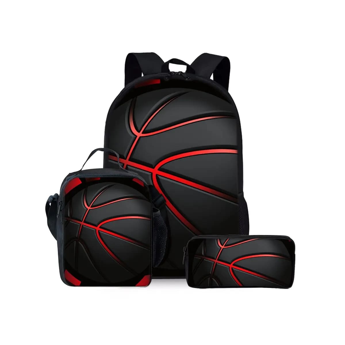 Basketball Print Three Piece Backpacks Set for Boy and Girls Best Gifts 2D Flat Cartoon School Bag for Children