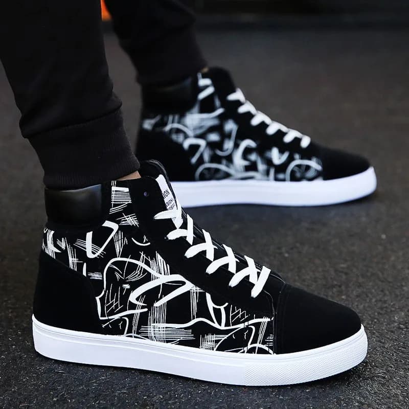 Men's High Top Shoes Breathable Sneakers Boys Winter Footwear Color Block Pattern round Toe Sport Casual Rubber Outsole