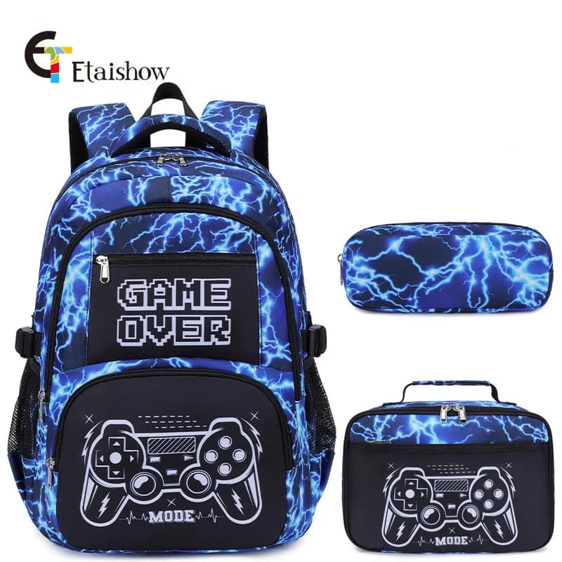 New Backpack for Boy with Lunch Bag and Pencil Case 3pcs Boys School Bags for Elementary Student Teen Boys