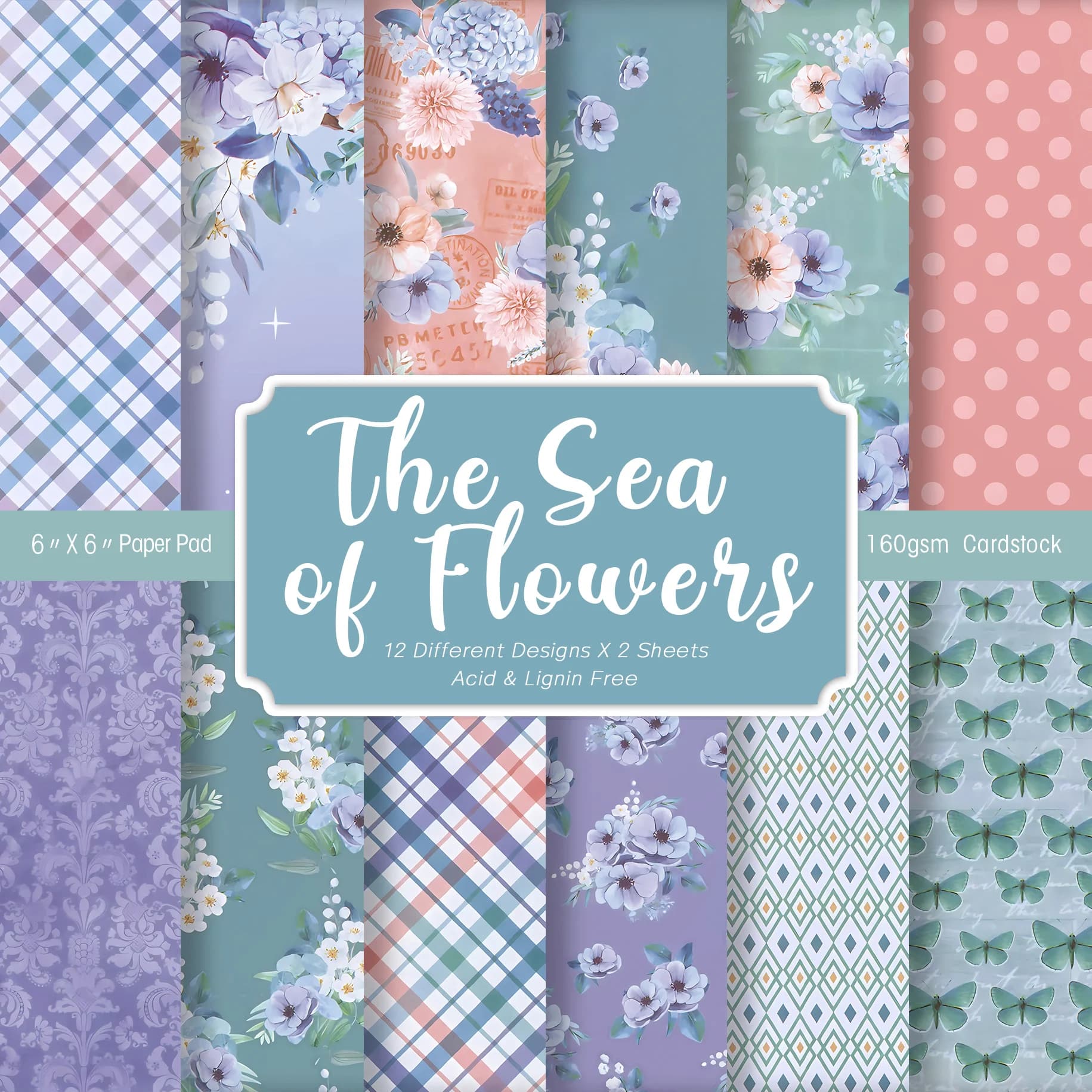 24 Sheets Colored Floral Pattern Scrapbook Paper，journaling Supplies Cardstock Backgrounds Album Card For Diy Art Craft Decor