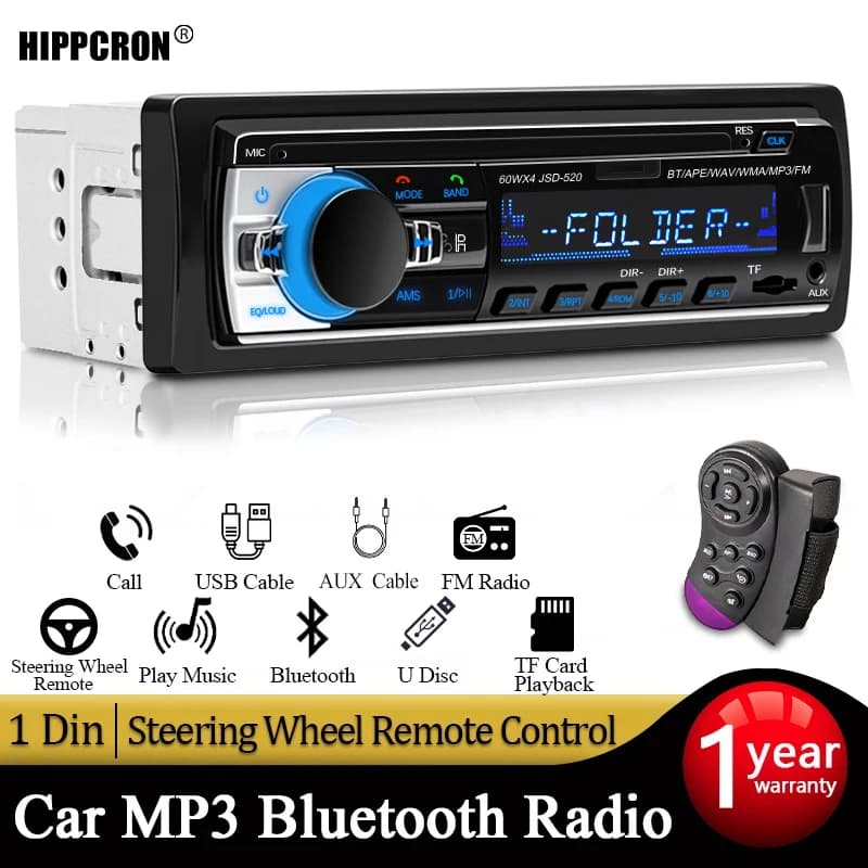 Car Radio 1 din Stereo Multimedia MP3 Player Digital Bluetooth FM ISO Power Aux Input USB Bluetooth Universal Autoradio