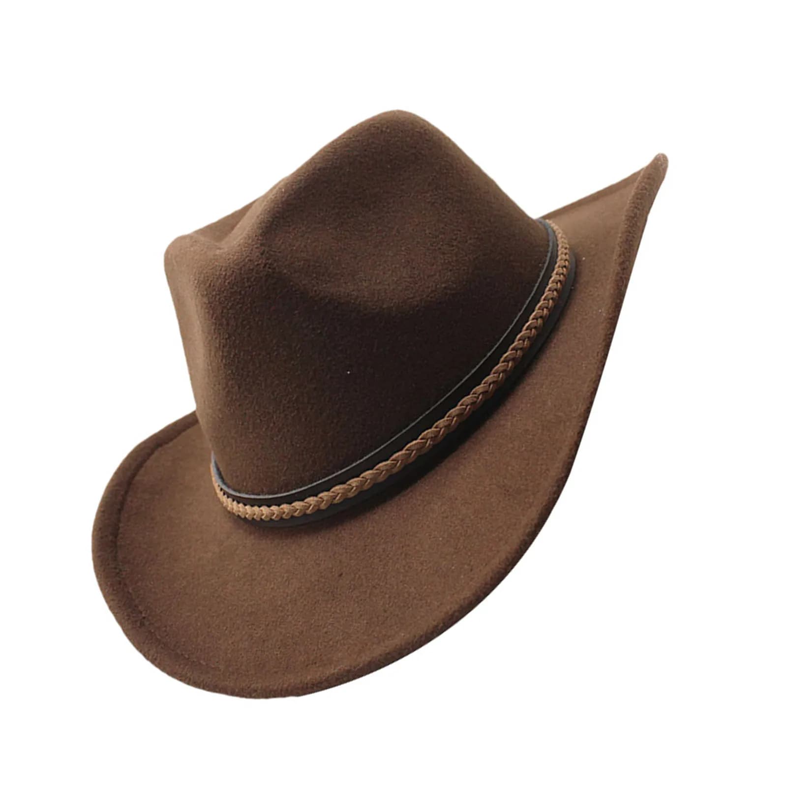 Classic Cowboy Hats for Women Men Retro Cowgirl Hats Wide Brim Felt Hats with Decorative Band