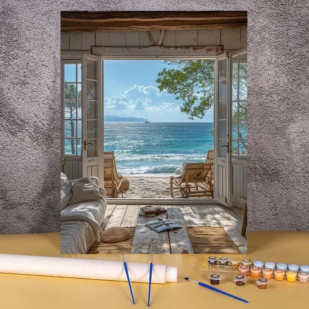 Painting By Numbers Seaside House HandPainted DIY Oil Painting Drawing On Canvas Unique Gift Home Decoration Bedroom Wall Art