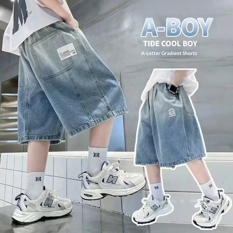 Boy Star Jeans 2025 Summer New Product Fashion Boys Denim Mid-Pants Children's Casual Cropped Pants 5-15 Years Old