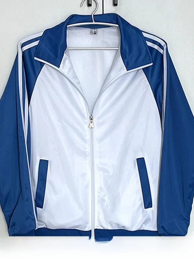 Blue White School Uniform Set with Zipper And Performance Outfit for College Students Class Uniform DIY Polyester Casu...