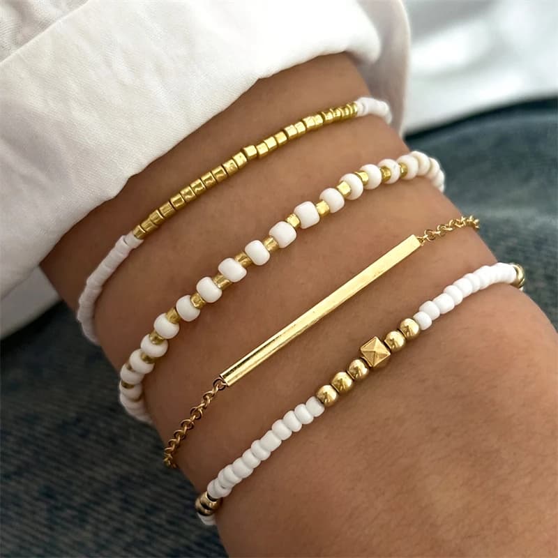 Fashion Handmade Multilayer Stacked Bracelets Set for Women Elegant Imitation Pearls Braided Beads Chain Bracelets Party Jewelry
