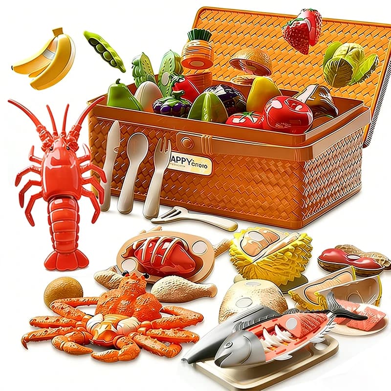 Kids Cutting Food Pretend Kitchen Toys Simulated Seafood Disassembly Crab/Tuna/Turkey Set Educational Role Play Gift Girls Toys