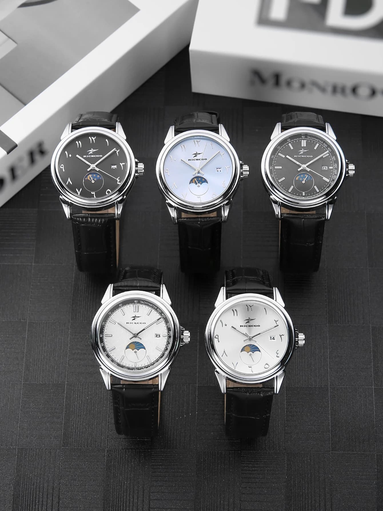 Men's quartz wristwatch, equipped with a calendar, leather strap, and glowing hands suitable for a vibrant lifestyle