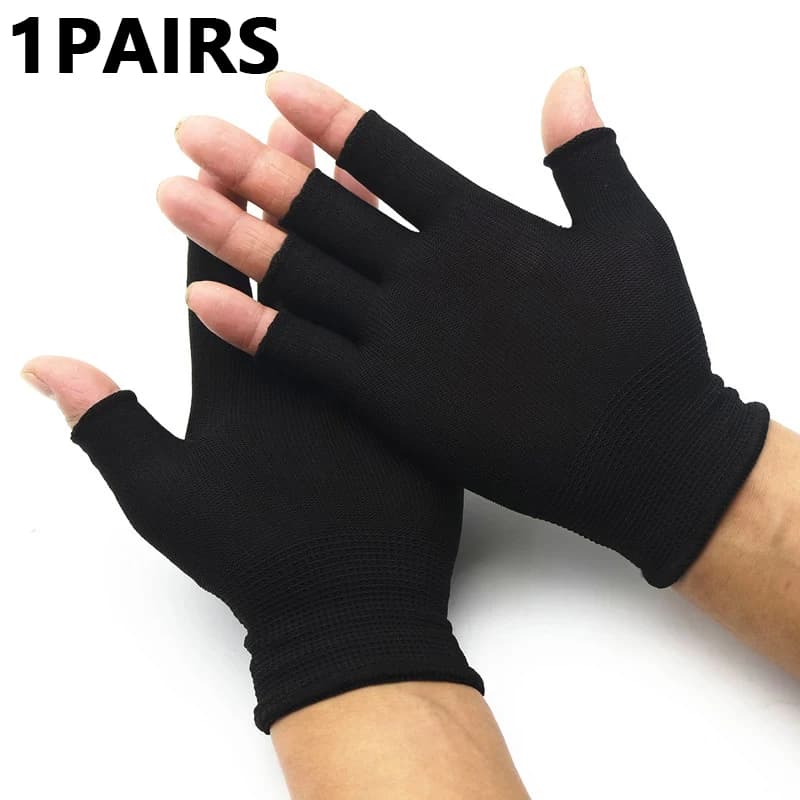 1 Pair of Black Wear-resistant Work Gloves for Women and Men Knitted Nylon Breathable Elastic Outdoor Protective Gloves