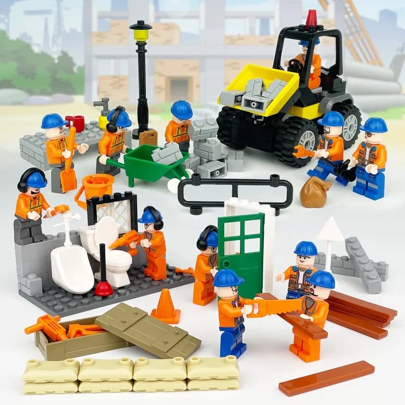 Construction team children assembled toys, construction engineering dolls, decorative gifts, educational toys, birthday gifts.