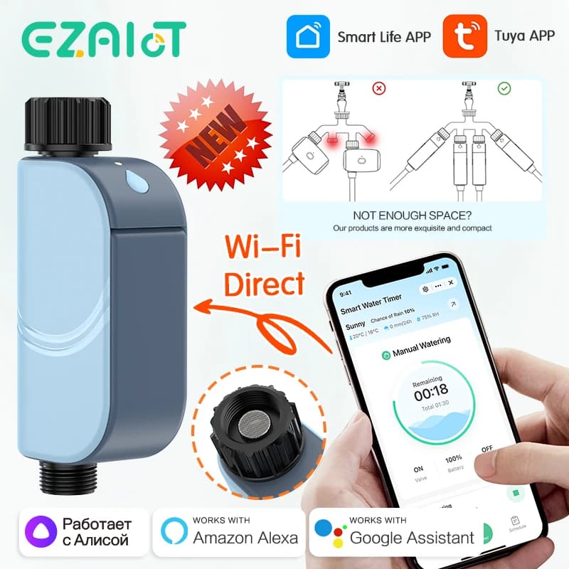 Smart WIFI Garden Watering Timer Tuya Automatic Sprinkler Remote Drip Irrigation System Outdoor Water Controller Valve Goole Hom