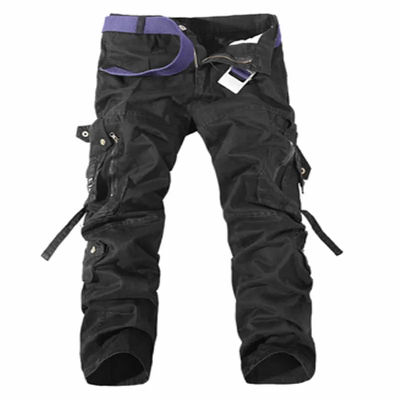 Men's Military-Style Cotton Cargo Trousers, Multi-Pocket