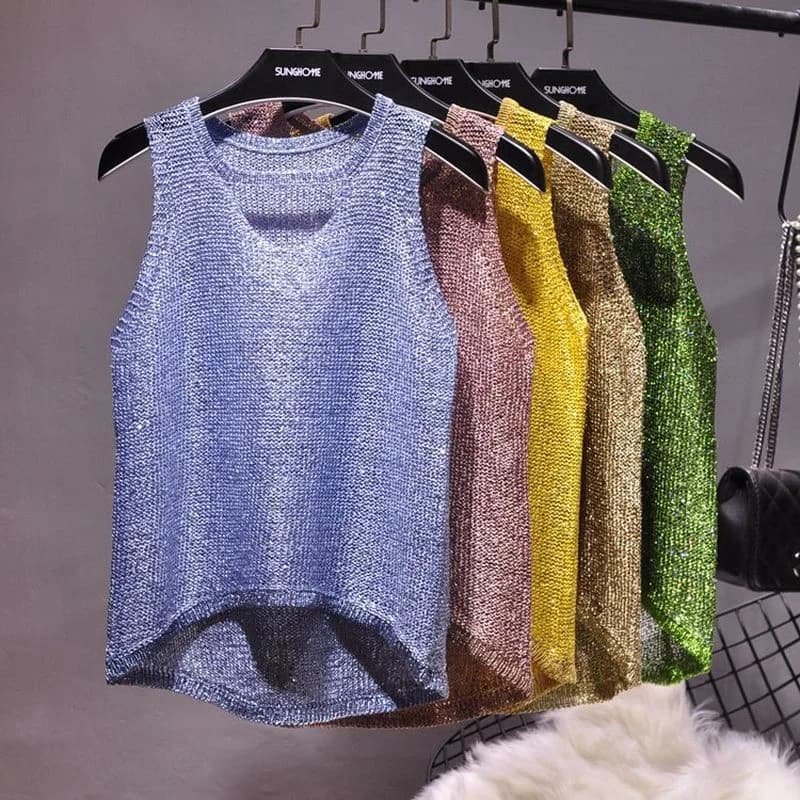 Tops Women 2023 Womens Fashion Korean Tank Top Heart Cut Out Top Sexy Hollow Out Bright Piece of Knitting Condole Belt Vest
