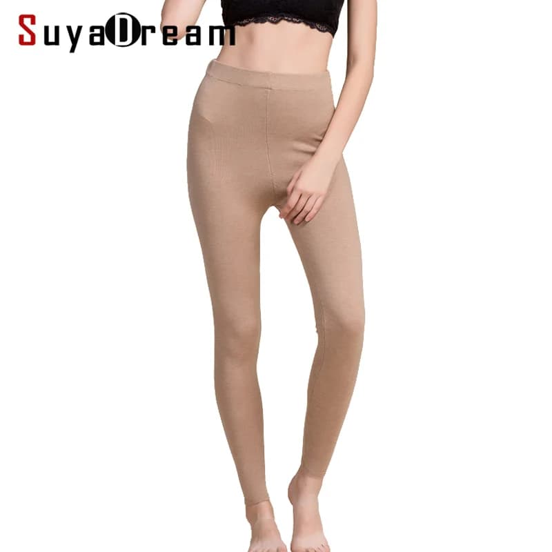 Women Leggings 80%Silk 15%Cashmere 5%Spandex Solid slim leggings Full length bottoming pants 2025 Fall Winter New Black Gray