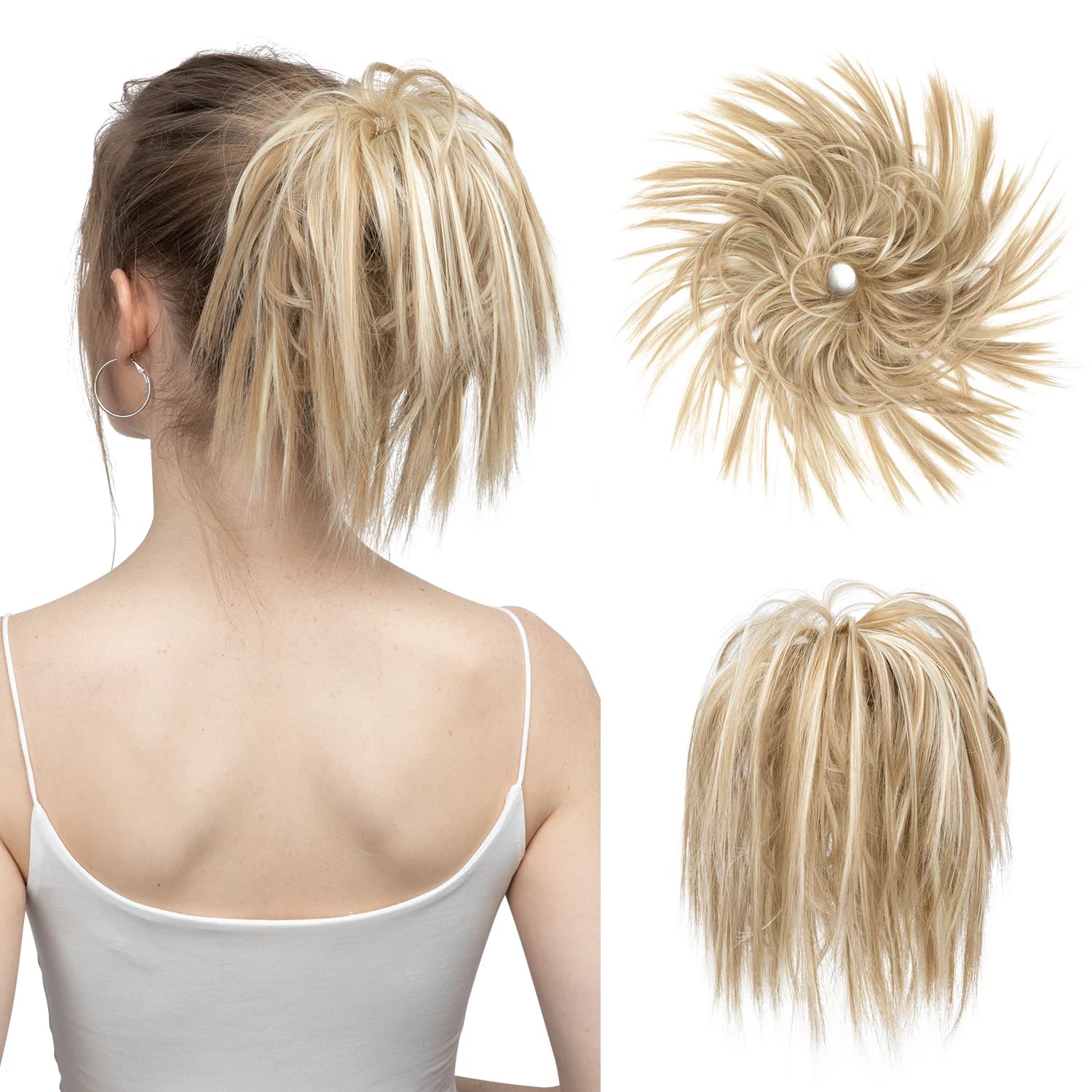 Synthetic Fake Hair Messy Bun Chignon Elastic Flexible Band Scrunchy Scrunchie Curly Hairpiece SARLA Synthetic Extension