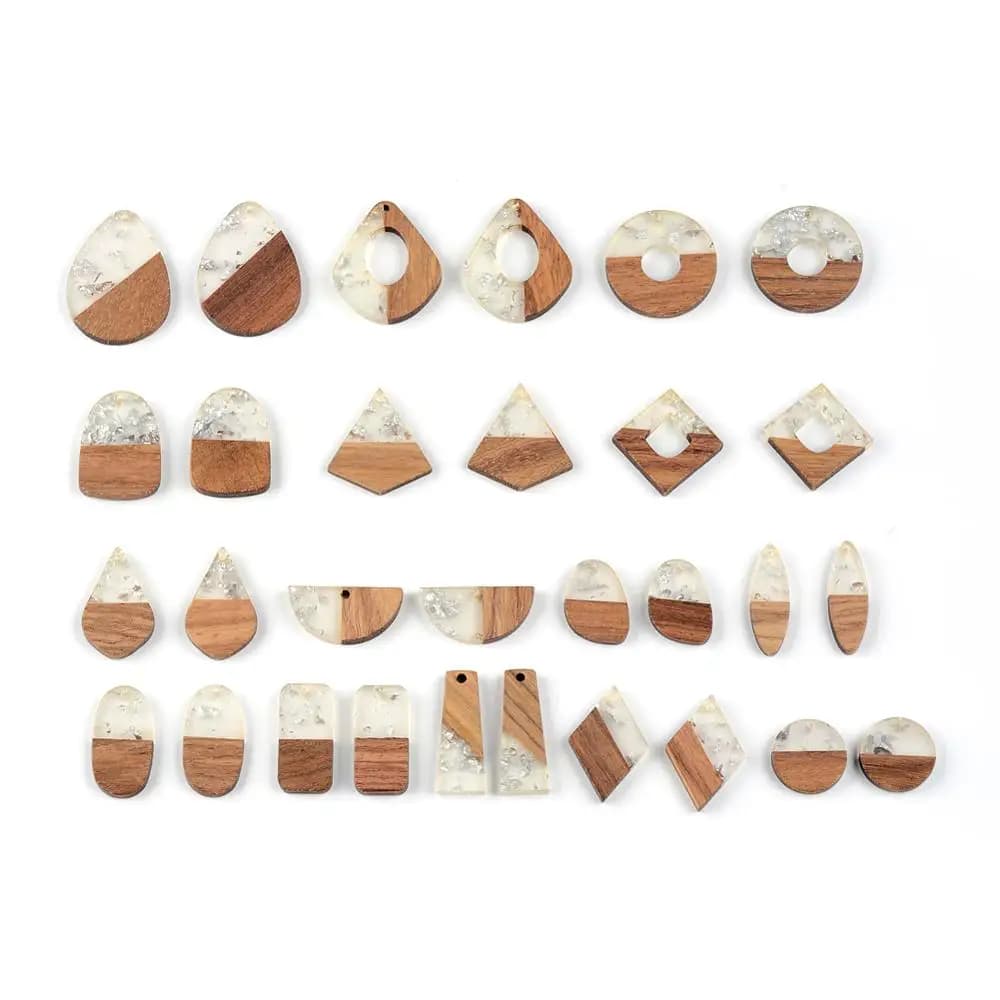 10 Pcs Jewelry Making Wood Material Irregular Drilled Semi Resin Golden Glitte DIY Jewelry Making Hand Made Earring Findings