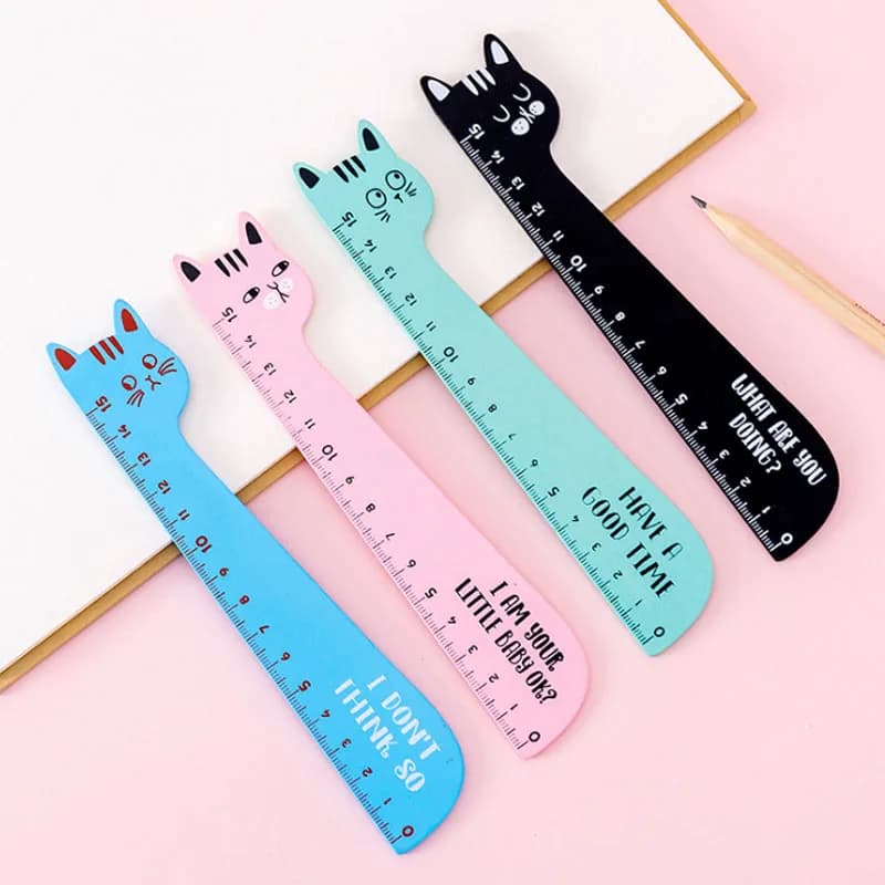 1pcs/lot Cute Cat Design Ruler Office School Supplies Wooden Rulers Kids Study Funny stationery