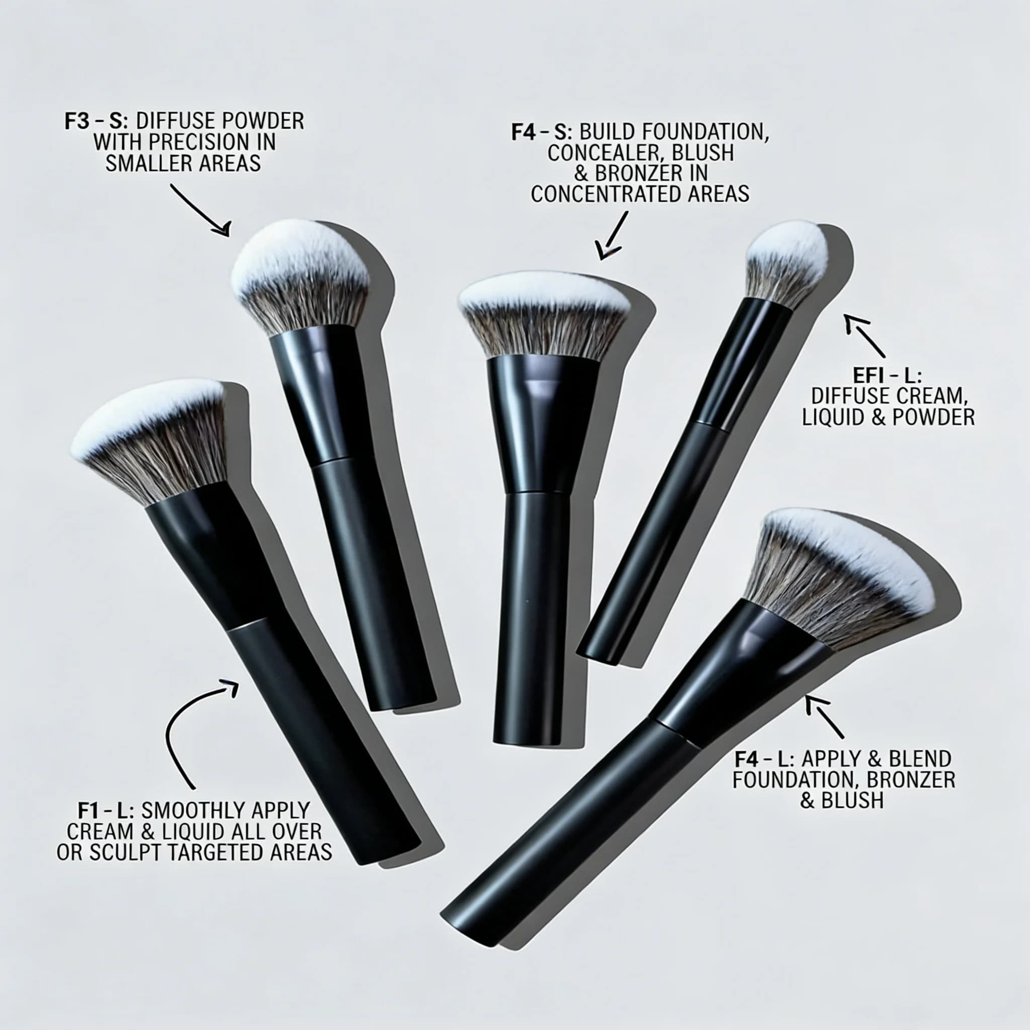 5-Piece Facial Makeup Brush Set: Foundation Brush, Powder Brush, Blush Brush, Concealer Brush, Contour Brush, Blending Brush. High-End Makeup Brushes with Oil-Sprayed Handles for a Comfortable Feel. P
