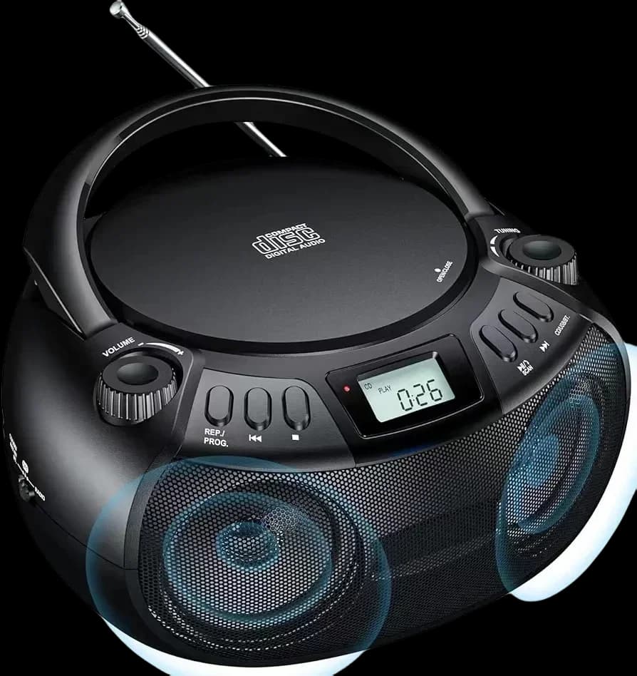 Portable CD Player Boombox with AM/FM Radio, Wireless Connectivity, USB/AUX Input & Stereo Speakers - Supports CD/CD-R/CD-RW/MP3