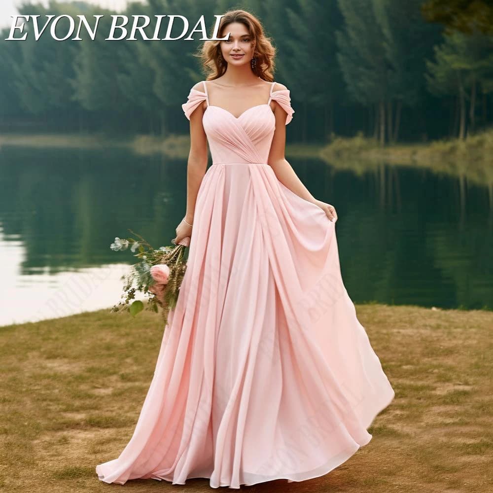 EVON BRIDAL Pink Bridesmaid Dresses 2024 Long Chiffon Boho Wedding Party Gown Spaghetti Strap A-Line Vestidos Para Boda Custom