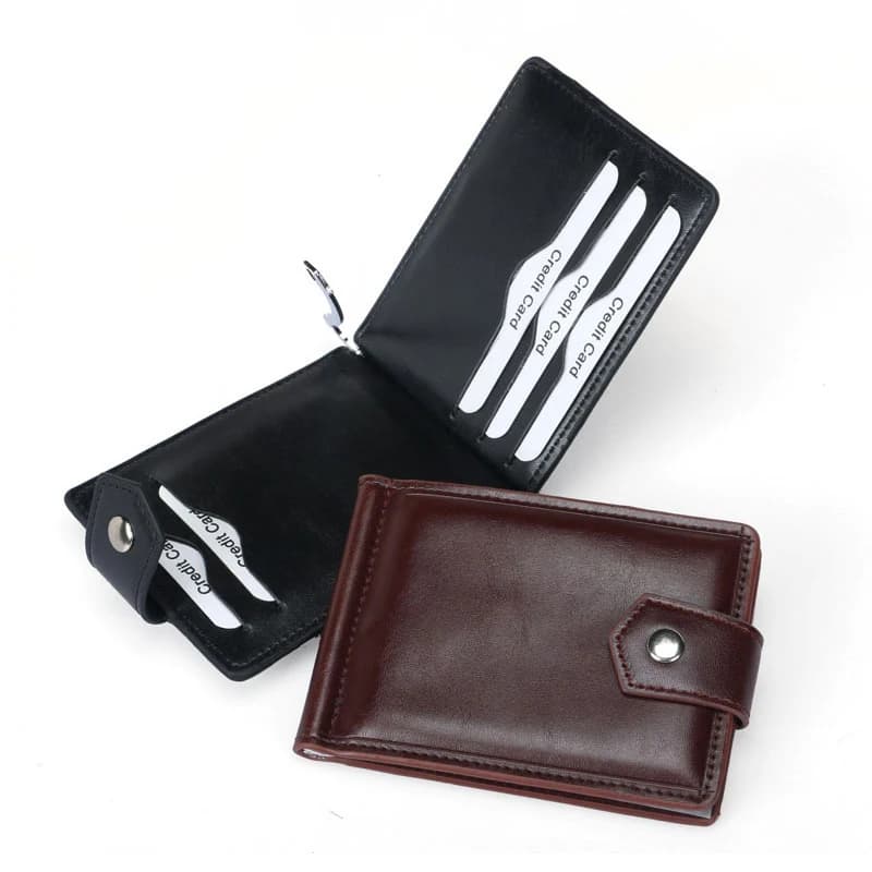 New Small Men's Leather Wallet With Coin Pocket Money Clip 5 Credit Card Slots A Metal Clamp ID Cash Holder Purse For Male