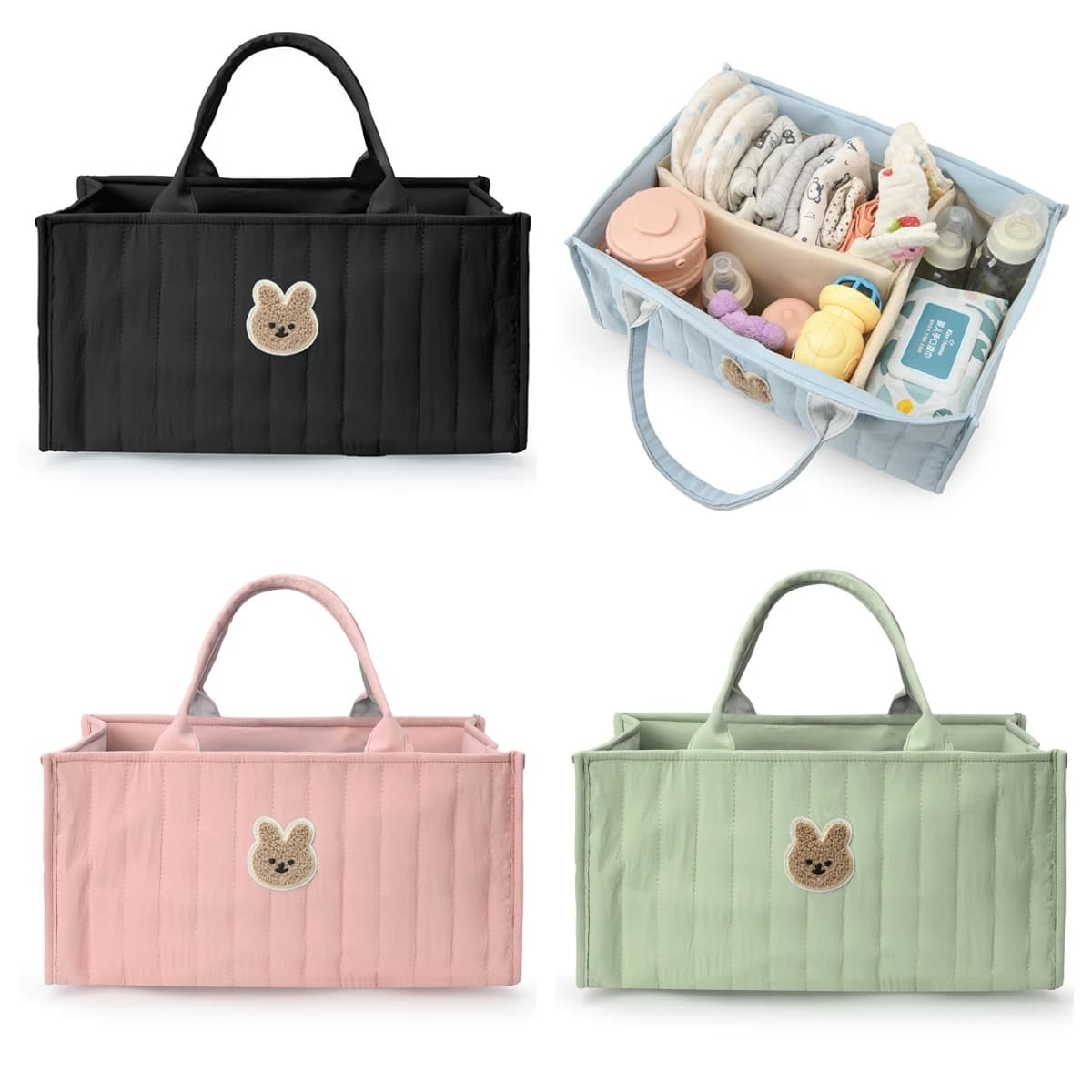 Diaper Storage Bag, Durable Polyester Multi-Compartment Organizer, Portable Lightweight with Cute Bear Design Portable Storage