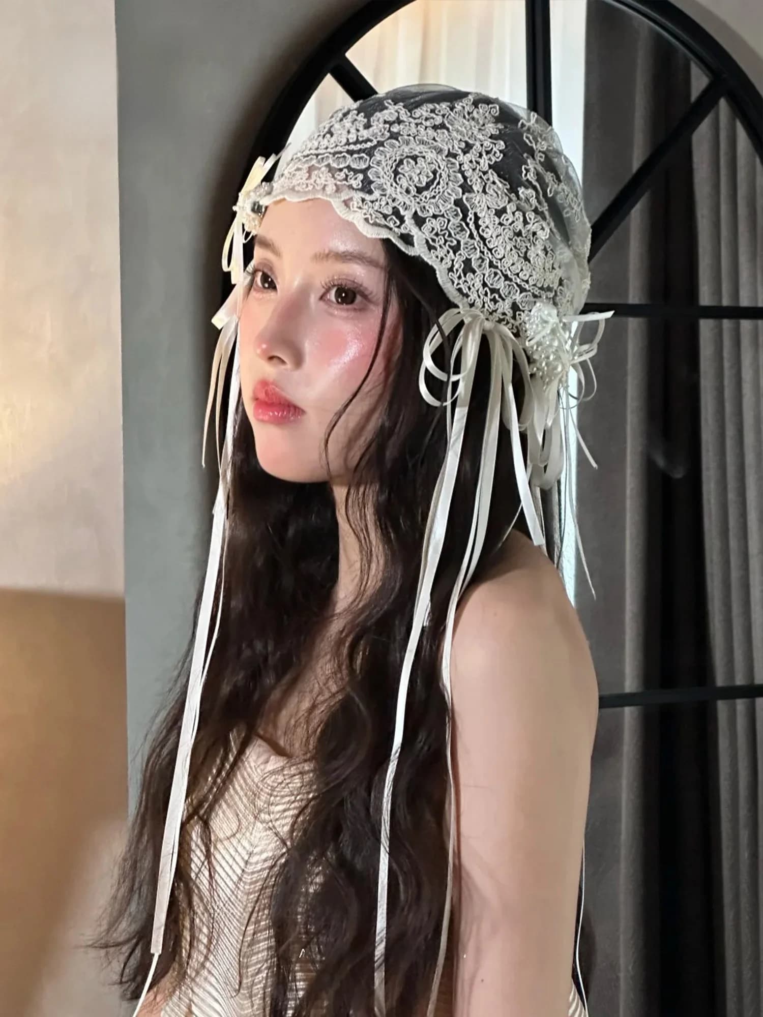 Bridal Vintage Lace Headpiece Veil Headscarf Knot Hair Accessory Morning Robe Wedding Dress Accompanying Accessories
