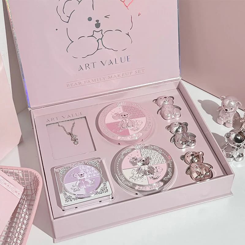 ART VALUE 7PC Makeup Sets Include 3 Colors Matte Lip Mud,1 Pressed Powder,1 Blush,1 Eyes Palette,1 Necklace Beauty Makeup Sets