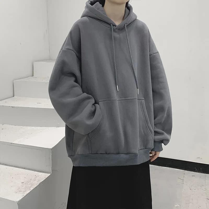 Loose Fit Men's Hoodie Pure Color Casual Streetwear Spring Autumn Winter Grey Heavyweight Hooded Jacket for Boys And Students