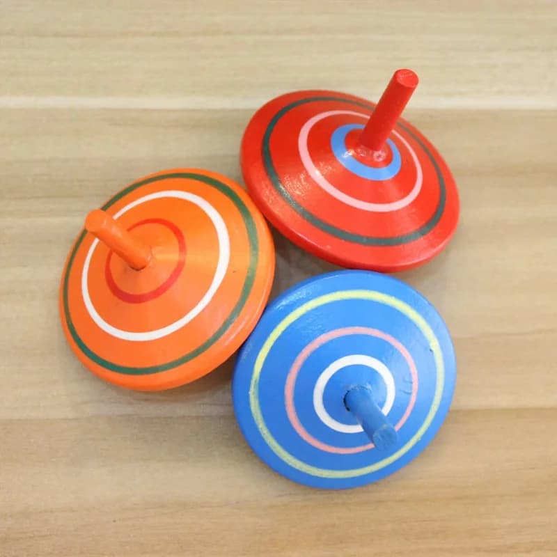 3PCS Handmade Painted Wood Spinning Tops Large Size 6CM Gyroscope Toys for Kids Boys Girls Educational Gifts Classroom Rewards
