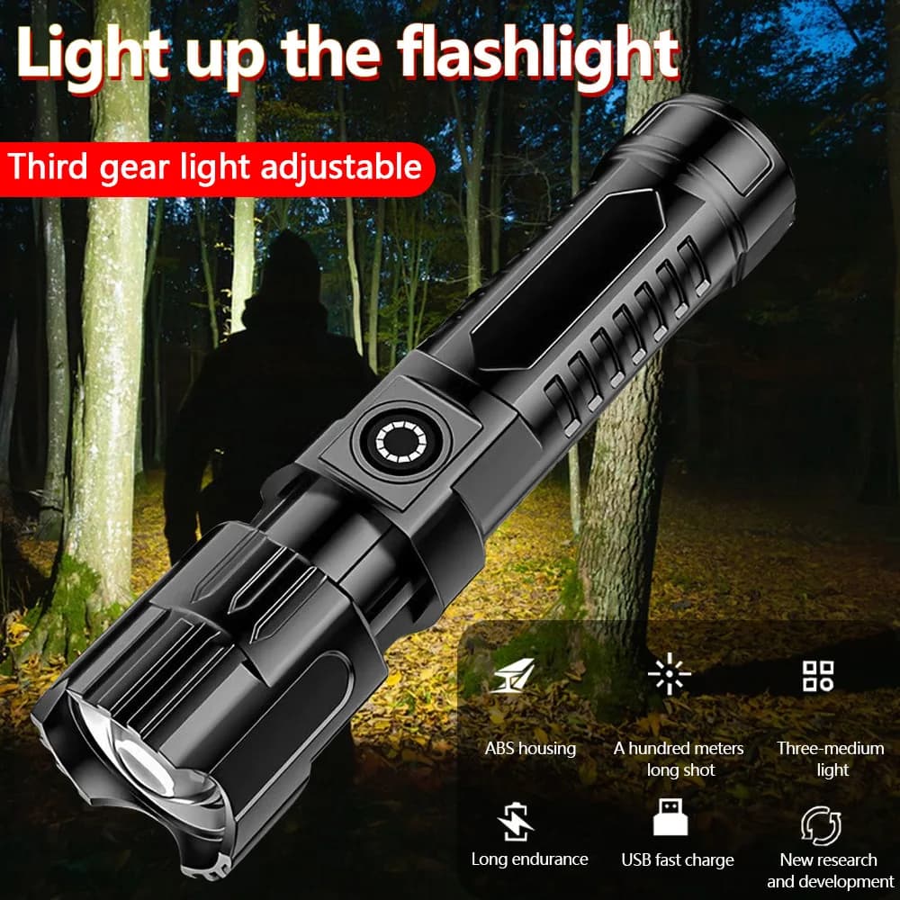 High-Intensity Flashlight: For Outdoor Home & Camping Use, Suitable for Cycling, Long-Range, USB-Rechargeable Zoomable LED Light