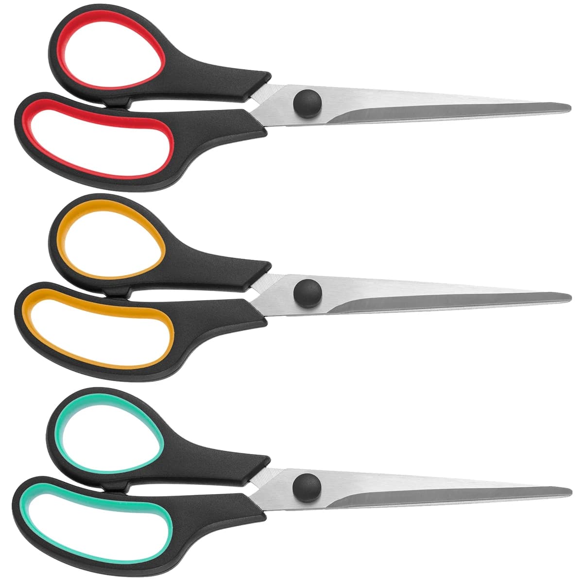 Universal 3 Set Scissors for Office, Home and School Craft Supplies, Soft and Comfortable for Gripping Right or Left Hand.