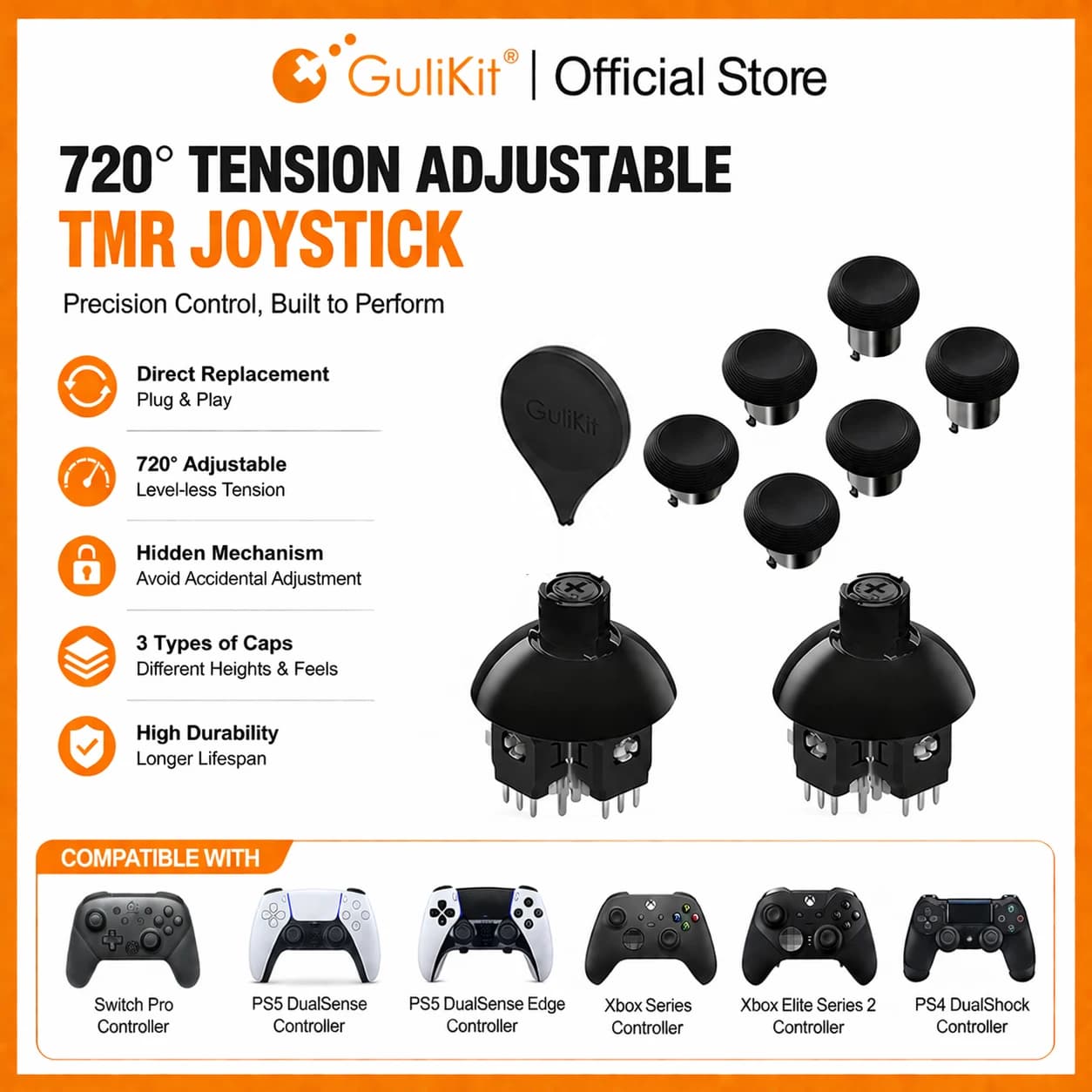 GuliKit 720° Tension Adjustable TMR Joystick for PS4 PS5 Edge Gamepad for Switch Pro Xbox Series Controller Game Accessories