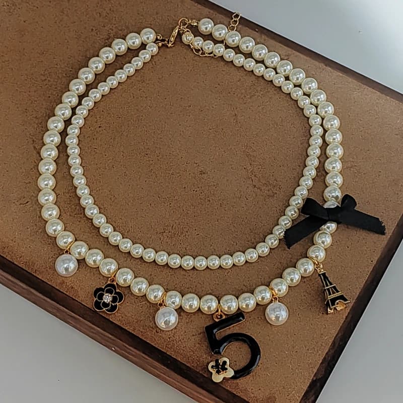 Women trendy Choker Pearl Necklace earring Ladies Jewelry set Party Accessories