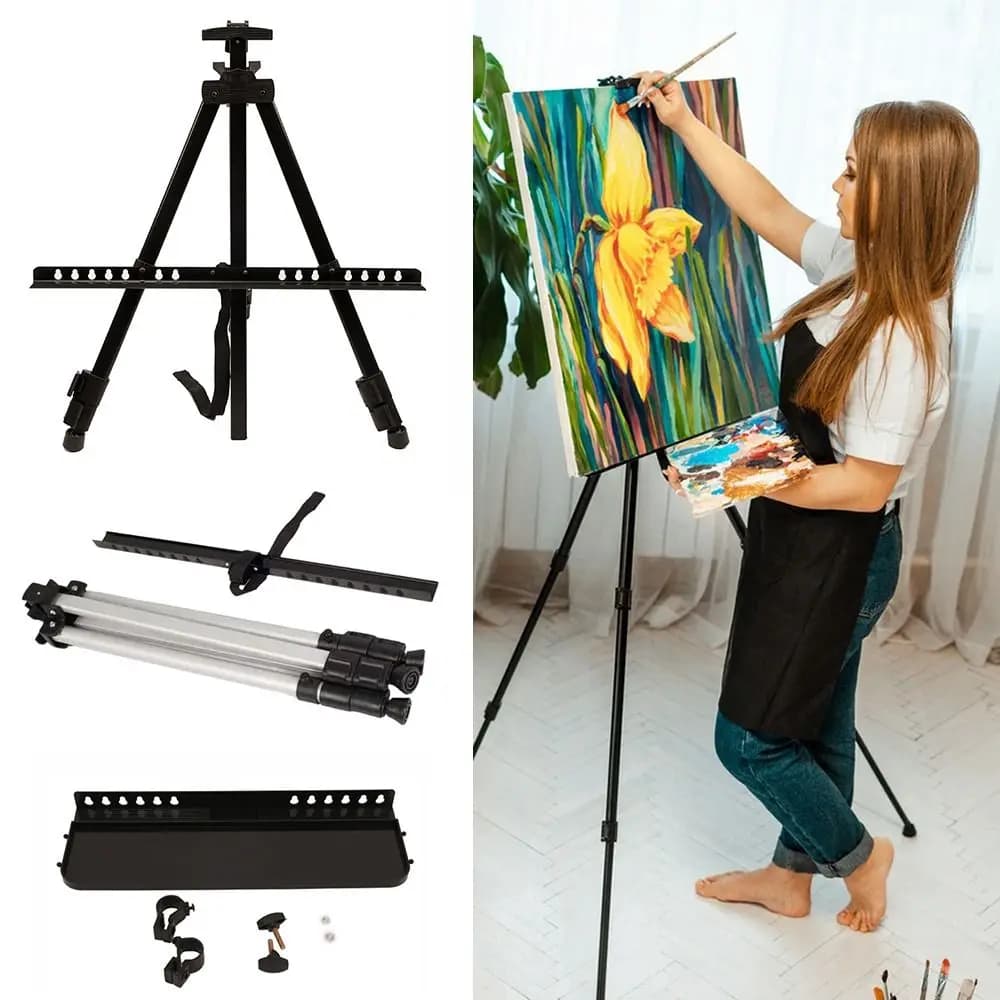 Adjustable Sketching Easel Triangle Aluminum Alloy Display Stand Tool Shelf Installation Free Travel Easel Art Exhibition