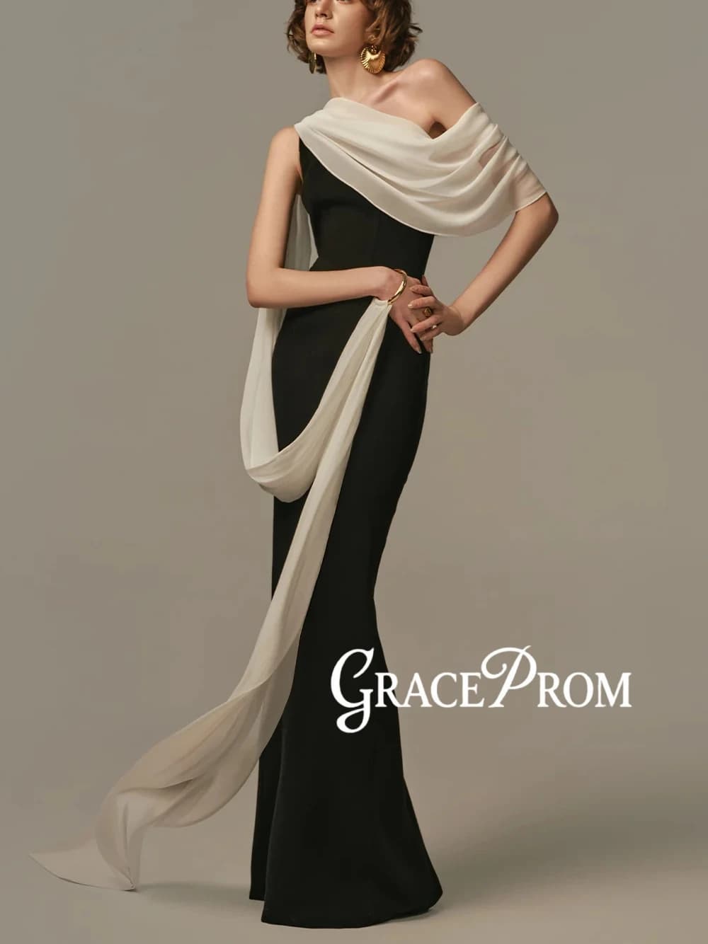 Elegant Two Tone Evening Gown Simple One Shoulder Draped Flowing Sash Customized Prom Dress Fashionable Party Galas Women Wear