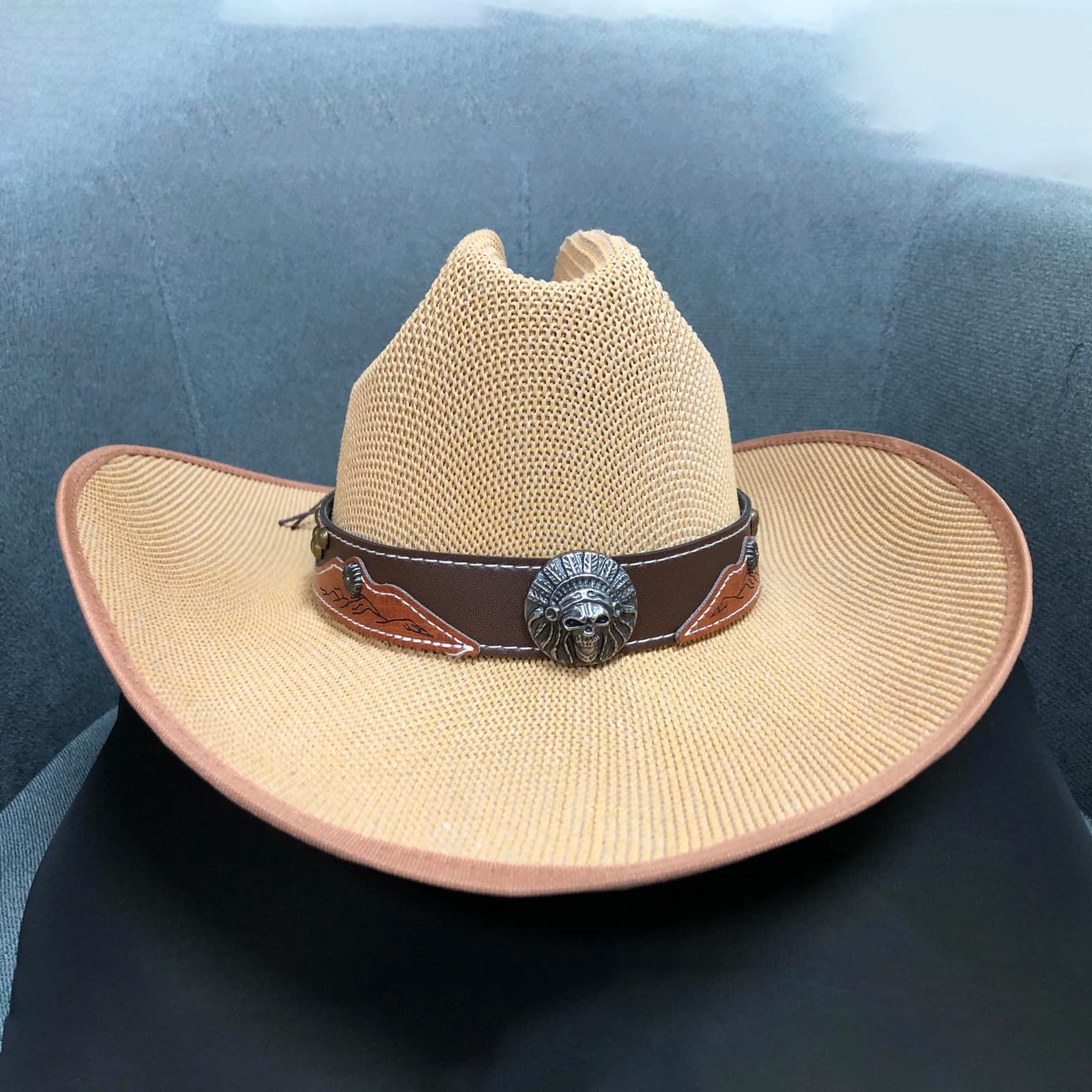 Wide-Brim Western Hat with Belt Trim, Sun Protection