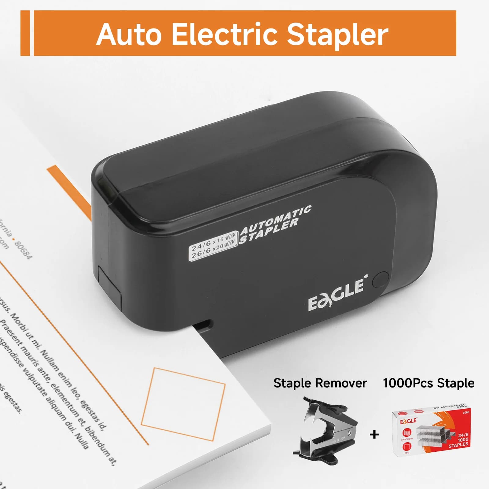 EAGLE Automatic Electric Stapler Set with Staple Remover & 1000 Staples 20-Sheet Capacity Desktop Stapler for Office School Use