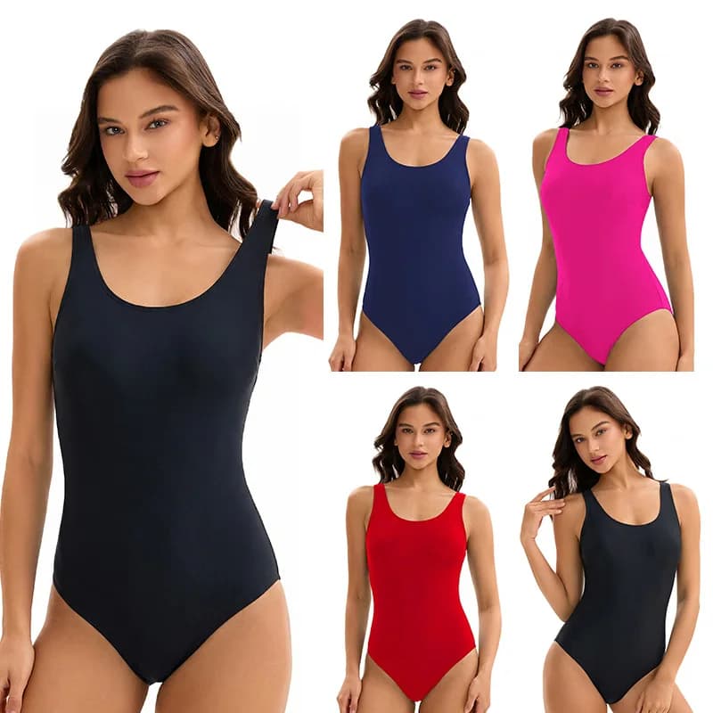 Womens One Piece Swimsuits Athletic Full Coverage Bathing Swim Suit Color Block Slimming Swimwear Solid Beach Wear