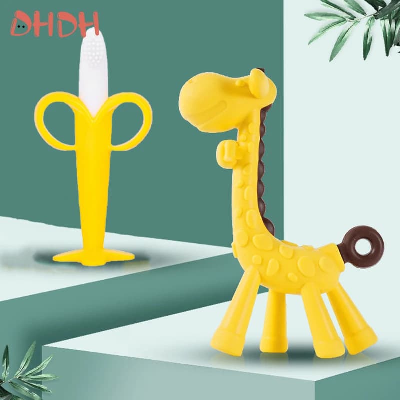 Baby Silicone Teething Training Toothbrush BPA Free Banana Shape Safe Toddle Teether Chew Toys Teethers Soothe Babies Gums