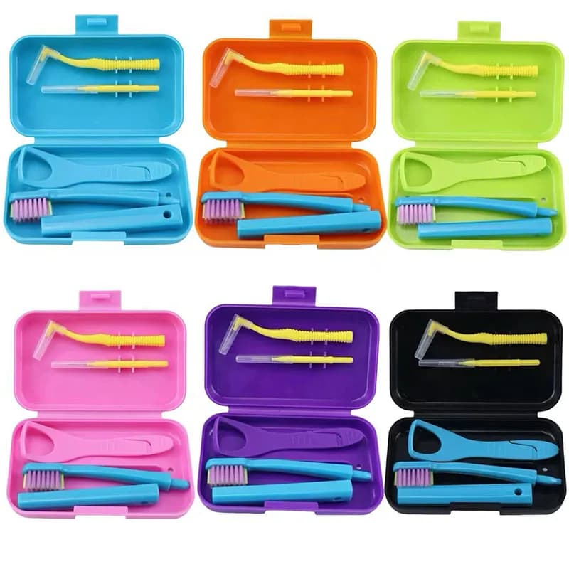 Dental Cleaning Care Kits Orthodontic Oral Care Brush Tongue Scraper Interdental Brush Travel Set Portable Clean Hygiene Case