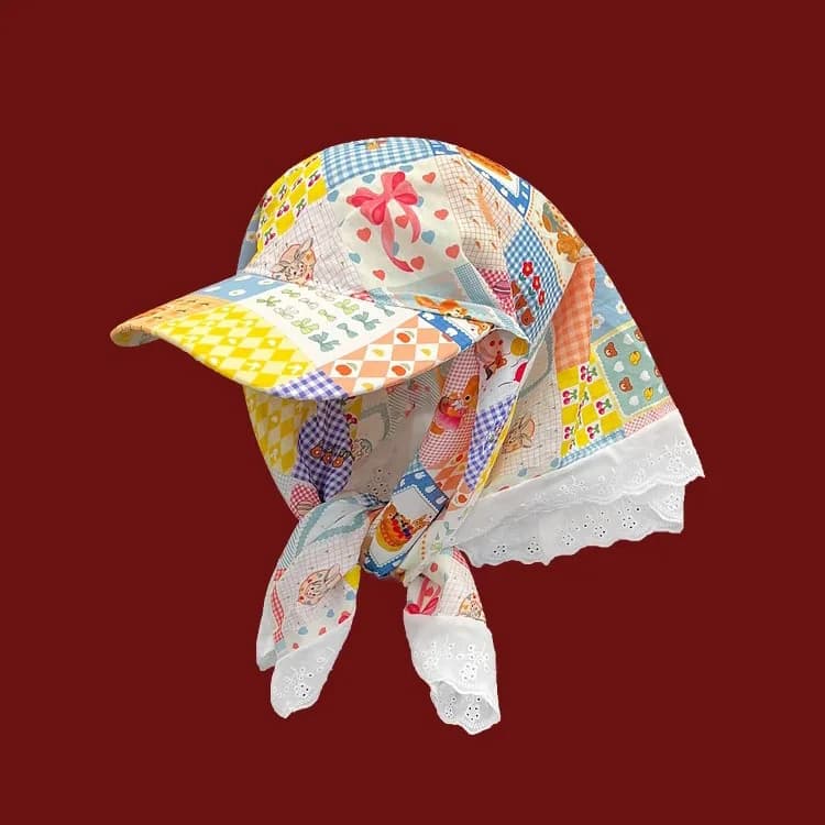 Women's Printed Headscarf Cap with Straps, Sun Hat