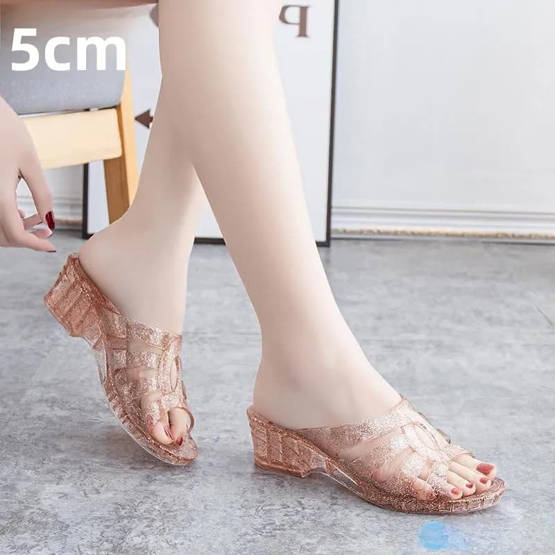 Women's Crystal Slippers Anti-Slip Deodorant Wedge Heel Indoor Outdoor Slippers Summer Wear Comfortable Home Shoes