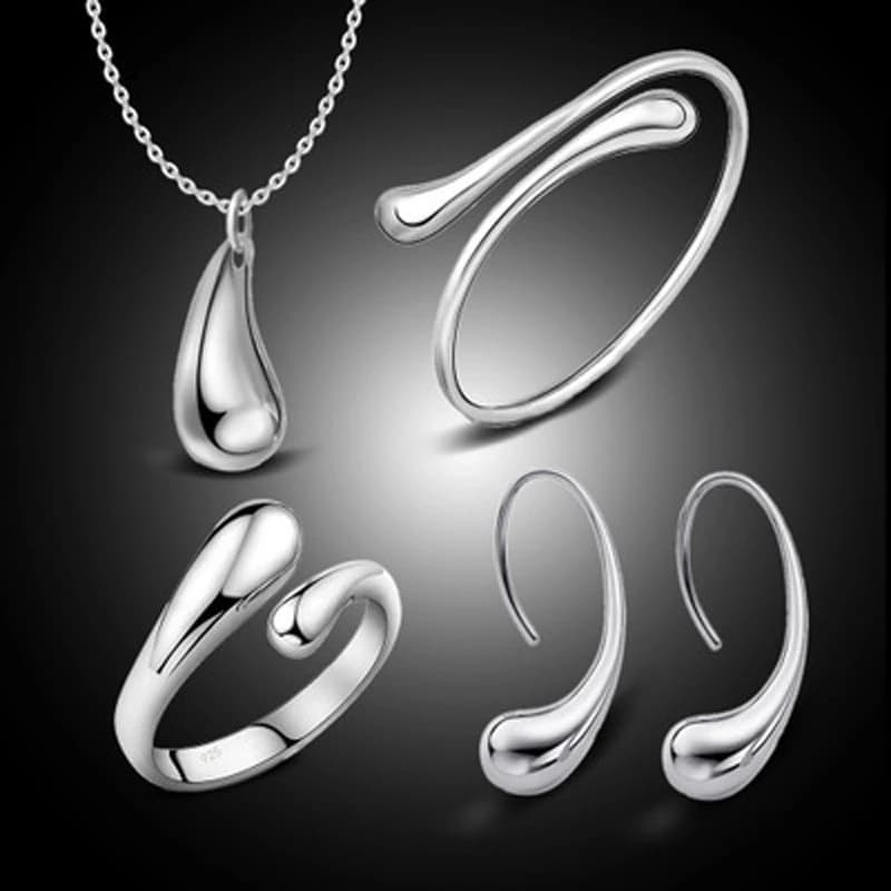 Fashion Teardrop Jewelry Set for Women Simple Ring Necklace Bracelet Earrings Four-piece Set Suitable for Engagement Jewelry