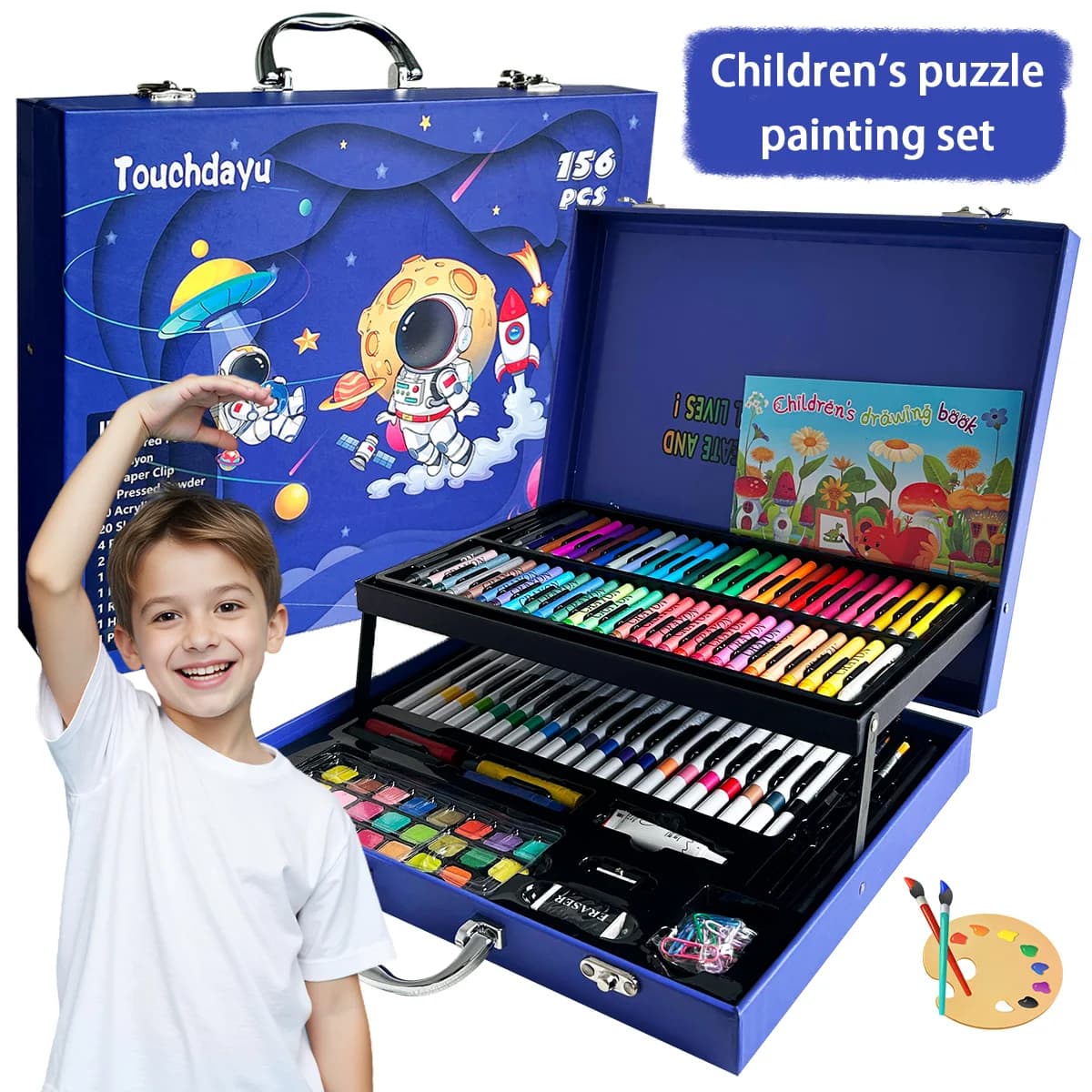 Cartoon Art Supplies,156 Pack Painting Drawing Art Kit ,Deluxe Double Layers Art Set Tool,Colored Pencils,Oil Pastels,Watercolor