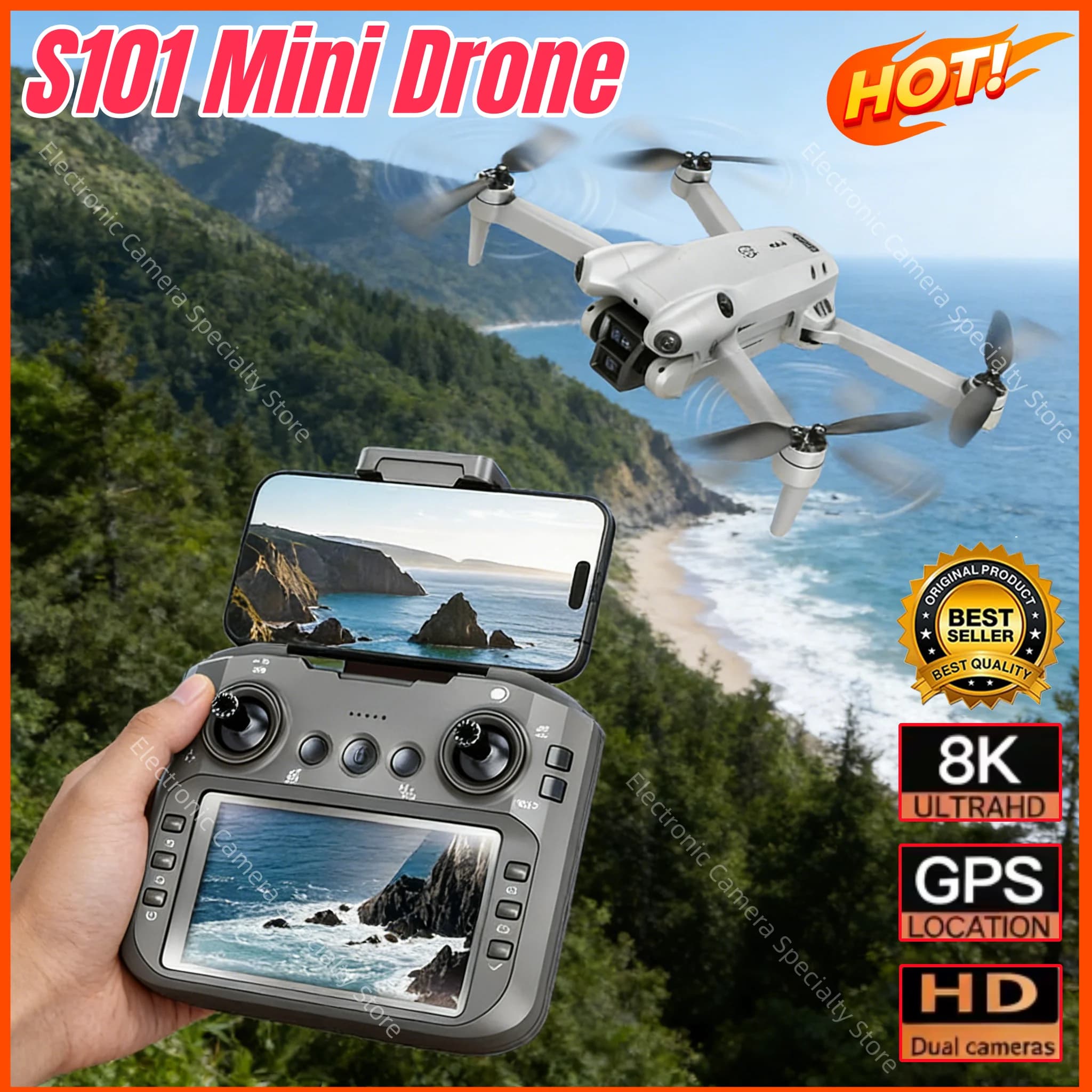 S101 Drone 8K Dual Camera Professional Drone 5G WiFi 120° Wide-angle ESC UAV With Screen Obstacle Avoidance Quadcopter 20000M