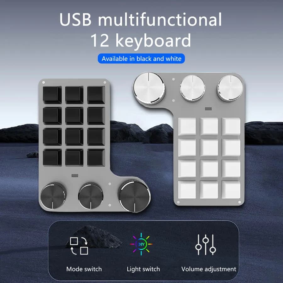 Bluetooth/wired Version 12 Key 3 Knob RGB Custom Programming Macro Compact Mechanical Keyboard Photoshop Hot Swappable Keyboard