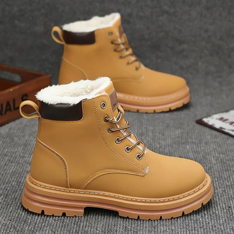 Men's Heavy-Duty Winter Snow Boots with Thick PU Sole & PVC Traction - Short Round-Toe Lace-Up Booties for Ice, Snow,, Outdoor -