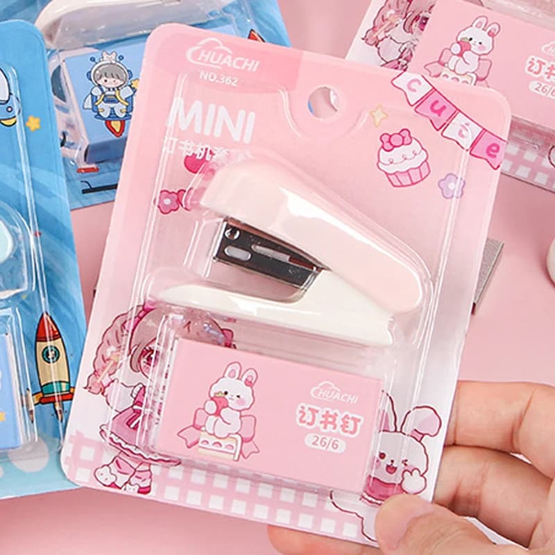 Cartoon Stapler Mini Stapler Set Cute Student Stationery Bookbinding Machine Test Paper Stapler School Gift Office Accessories