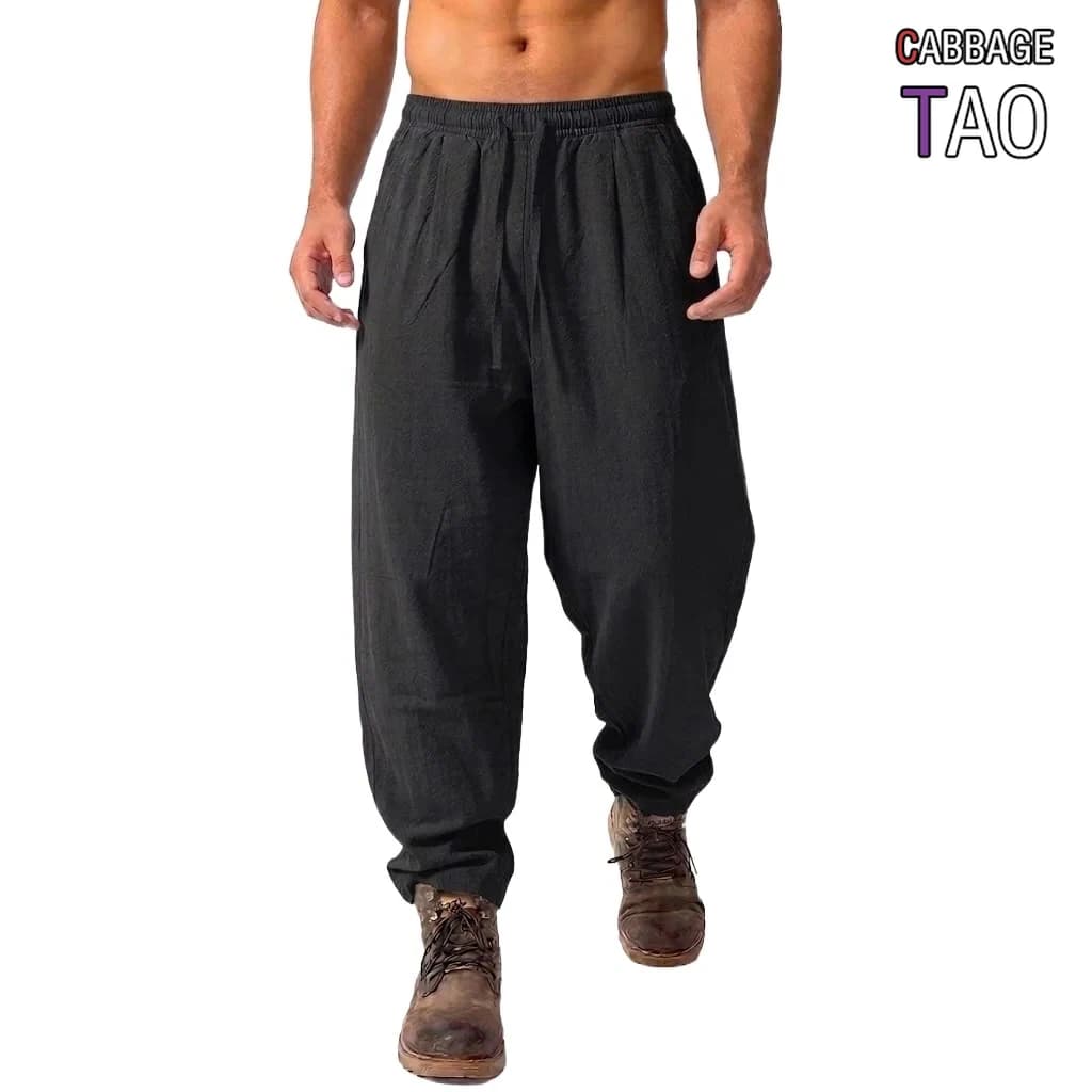 Mens Harem Pants Loose Cotton Casual Trousers Breathable Lightweight Baggy Bottoms for Outdoor Hiking Gym Sports Daily Work Wear